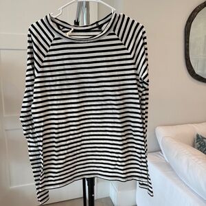 Nili Lotan Striped boatneck Long Sleeve Shirt, Black stripe on Cream, Size Small